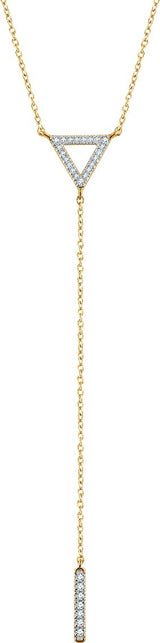 14K Gold Round Natural Diamond Triangle & Bar Y Necklace - Yellow Gold