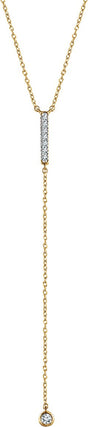 14K Gold Round Natural Diamond Bar Y Necklace – 1/8 CTW - Yellow Gold