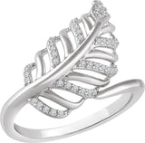 14K Gold Round Natural Diamond Leaf Ring III - White Gold