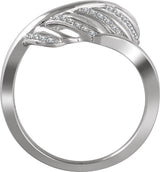 14K Gold Round Natural Diamond Leaf Ring III - White Gold - view 2