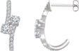14K Gold Round Natural Diamond Two-Stone J-Hoop Earrings - White Gold