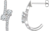 14K Gold Round Natural Diamond Two-Stone J-Hoop Earrings - White Gold
