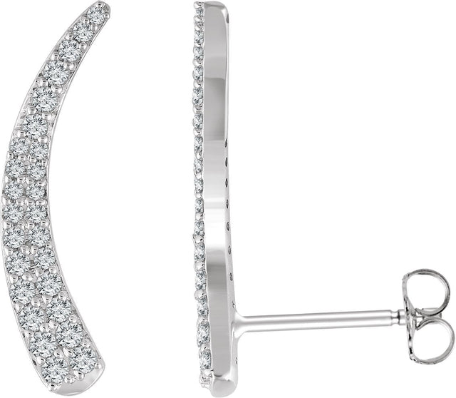 14K Gold Round Natural Diamond Ear Climbers - White Gold