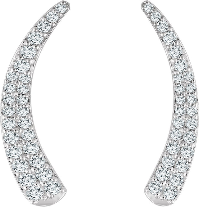 14K Gold Round Natural Diamond Ear Climbers - White Gold - view 2