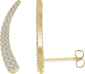14K Gold Round Natural Diamond Ear Climbers - Yellow Gold