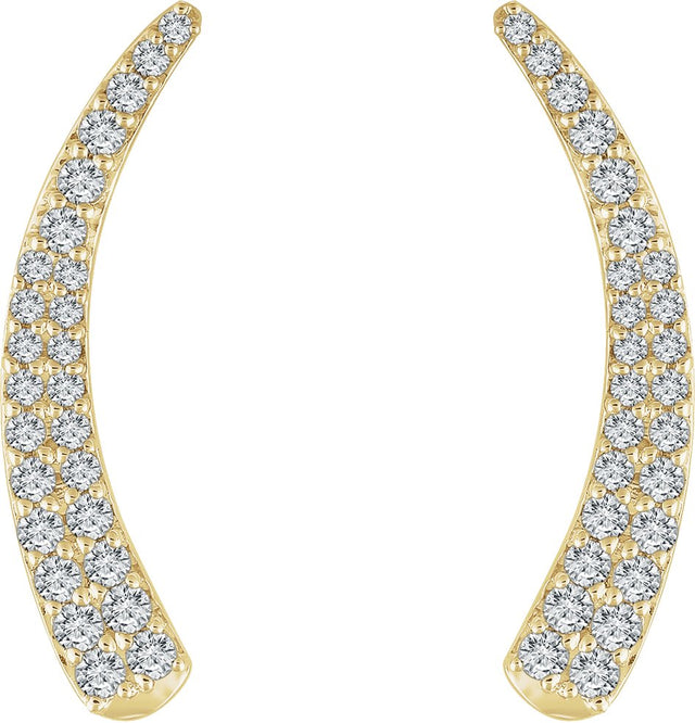 14K Gold Round Natural Diamond Ear Climbers - Yellow Gold - view 2