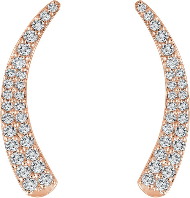 14K Gold Round Natural Diamond Ear Climbers - Rose Gold - view 2
