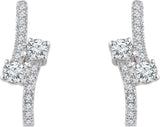 14K Gold Round Natural Diamond Two-Stone J-Hoop Earrings - White Gold - view 2