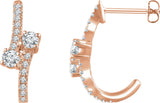 14K Gold Round Natural Diamond Two-Stone J-Hoop Earrings - Rose Gold