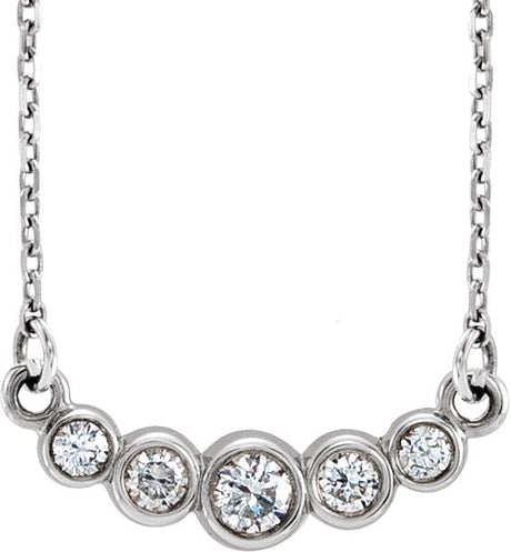 14K Gold Round Natural Diamond Graduated Bezel-Set Necklace – up to 1/6 CTW - White Gold