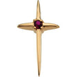 14K Gold Round Natural Ruby Solitaire Cross Pendant - Yellow Gold