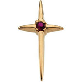 14K Gold Round Natural Ruby Solitaire Cross Pendant - Yellow Gold