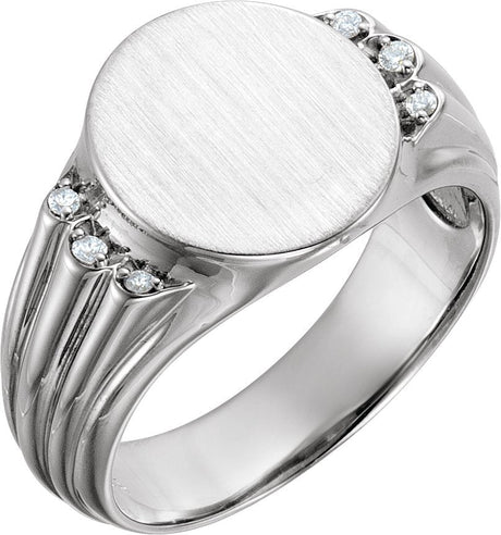 Platinum Round Natural Diamond Oval Signet Ring III