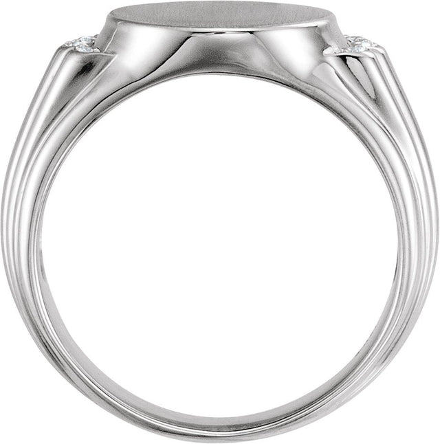 Platinum Round Natural Diamond Oval Signet Ring III - view 2