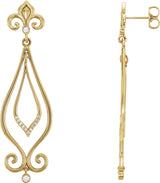 14K Gold Round Natural Diamond Fleur-de-lis Earrings II
