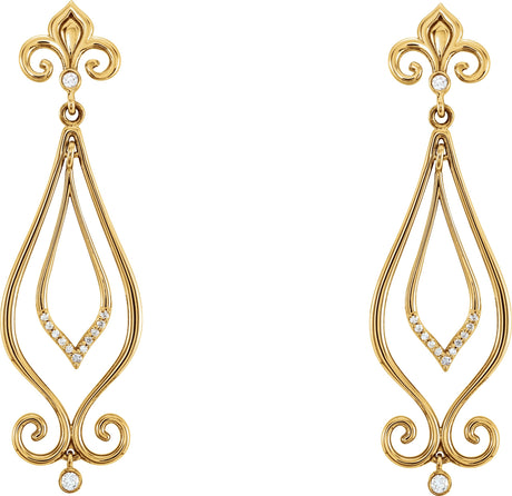 14K Gold Round Natural Diamond Fleur-de-lis Earrings II - view 2