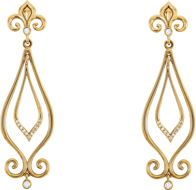14K Gold Round Natural Diamond Fleur-de-lis Earrings II - view 2