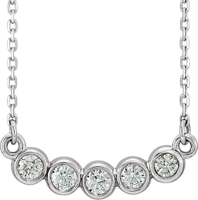 14K Gold Round Natural Diamond Five-Stone Bezel-Set Necklace - White Gold