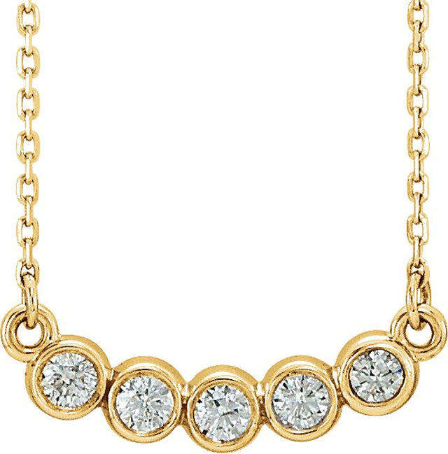 14K Gold Round Lab-Grown Diamond Five-Stone Bezel-Set Necklace - Yellow Gold