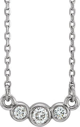 Platinum Round Natural Diamond Three-Stone Bezel-Set Necklace