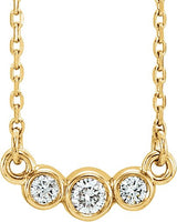 14K Gold Round Natural Diamond Three-Stone Bezel-Set Necklace - Yellow Gold