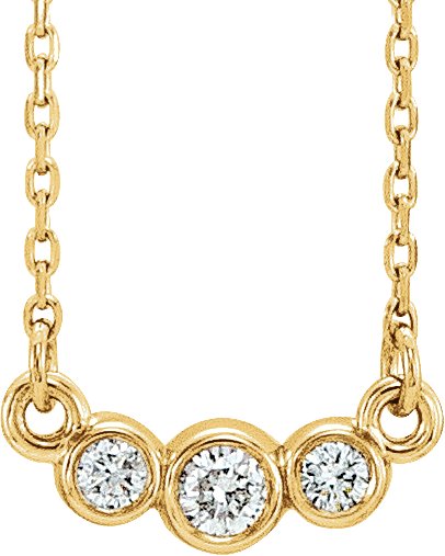 14K Gold Round Natural Diamond Three-Stone Bezel-Set Necklace - Yellow Gold