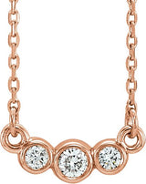 14K Gold Round Natural Diamond Three-Stone Bezel-Set Necklace - Rose Gold