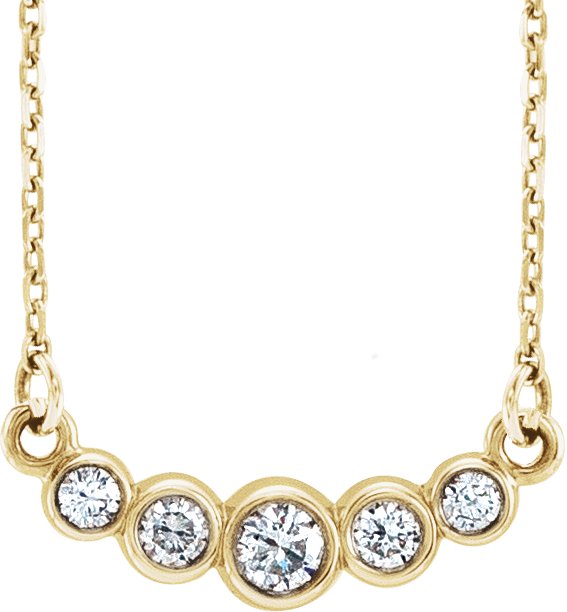 14K Gold Round Natural Diamond Graduated Bezel-Set Necklace – up to 1/6 CTW - Yellow Gold