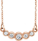 14K Gold Round Natural Diamond Graduated Bezel-Set Necklace – up to 1/6 CTW - Rose Gold