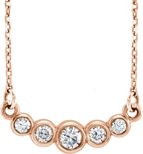 14K Gold Round Natural Diamond Graduated Bezel-Set Necklace – up to 1/6 CTW - Rose Gold