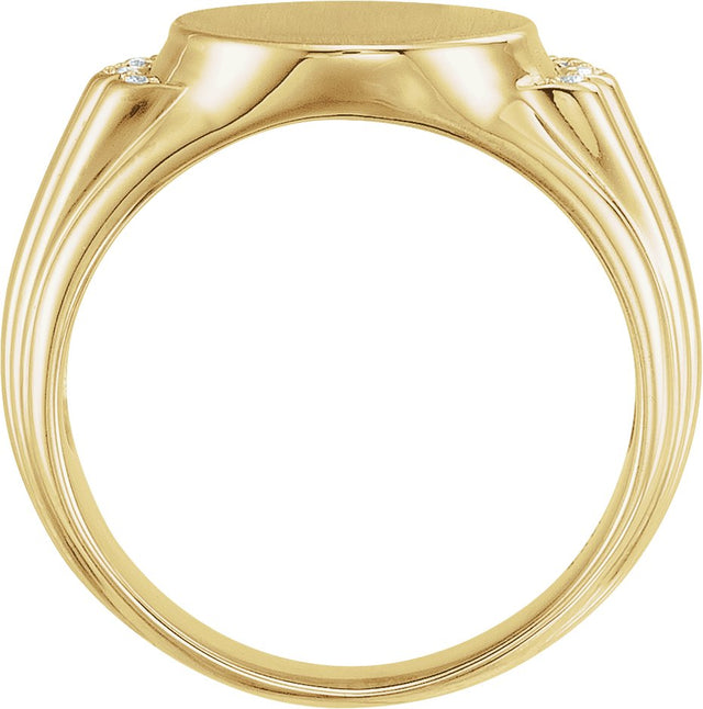 14K Gold Round Natural Diamond Oval Signet Ring III - Yellow Gold - view 2