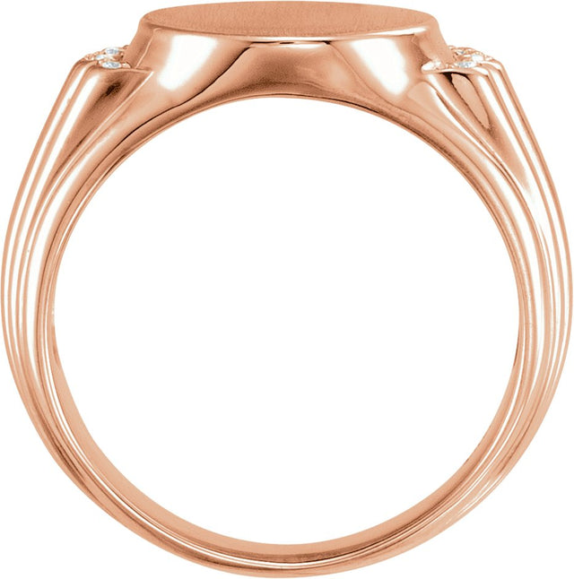 14K Gold Round Natural Diamond Oval Signet Ring III - Rose Gold - view 2