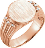 14K Gold Round Natural Diamond Oval Signet Ring III - Rose Gold