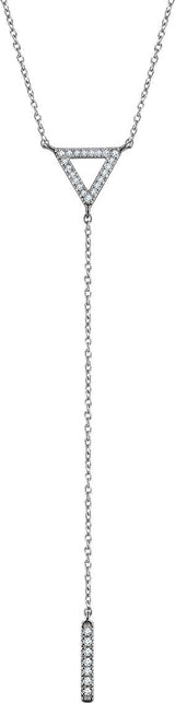 14K Gold Round Natural Diamond Triangle & Bar Y Necklace - White Gold