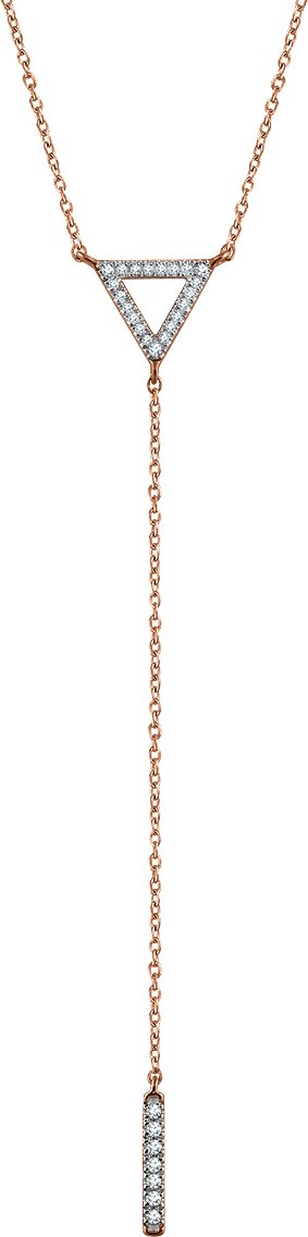 14K Gold Round Natural Diamond Triangle & Bar Y Necklace - Rose Gold