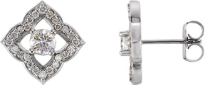 14K Gold Round Natural Diamond Halo-Style Clover Earrings - White Gold