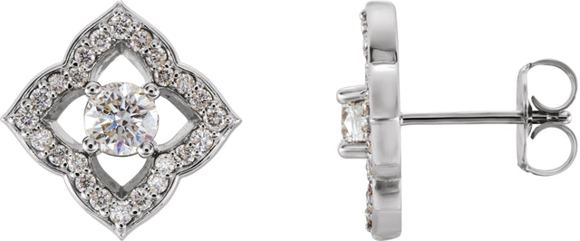 Platinum Round Natural Diamond Halo-Style Clover Earrings