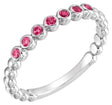 Platinum Round Natural Ruby Stackable Bead Ring