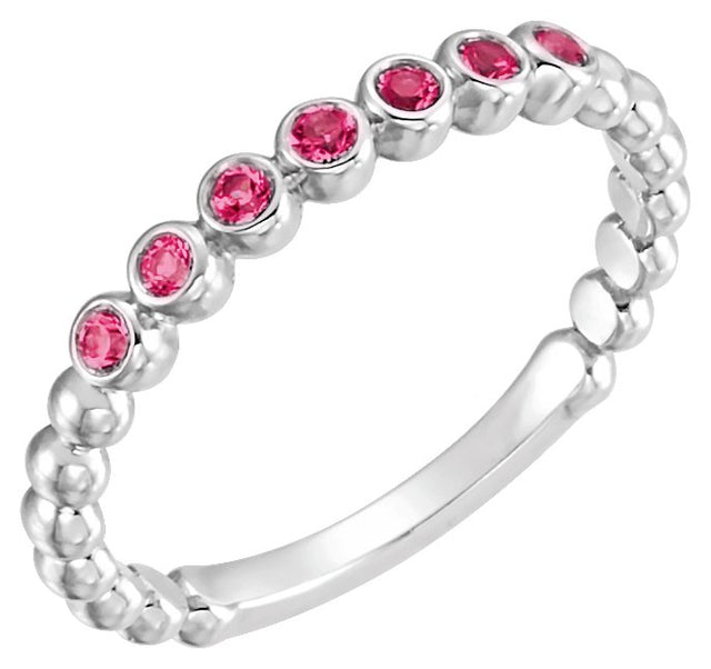 Platinum Round Natural Ruby Stackable Bead Ring