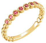 14K Gold Round Natural Ruby Stackable Bead Ring - Yellow Gold