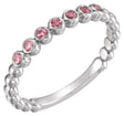 14K Gold Round Natural Pink Tourmaline Stackable Bead Ring - White Gold