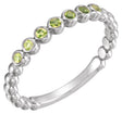 14K Gold Round Natural Peridot Stackable Bead Ring - White Gold