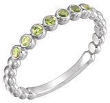 14K Gold Round Natural Peridot Stackable Bead Ring - White Gold