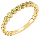 14K Gold Round Natural Peridot Stackable Bead Ring - Yellow Gold