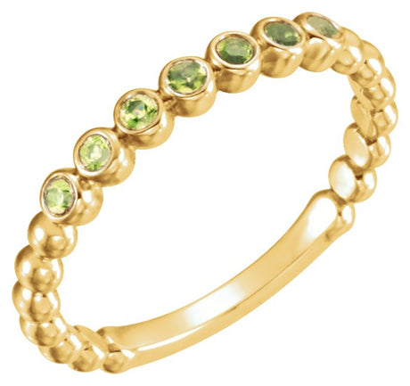 14K Gold Round Natural Peridot Stackable Bead Ring - Yellow Gold