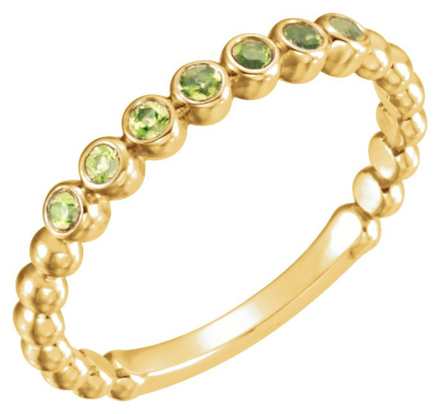 14K Gold Round Natural Peridot Stackable Bead Ring - Yellow Gold