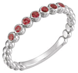14K Gold Round Natural Mozambique Garnet Stackable Bead Ring - White Gold