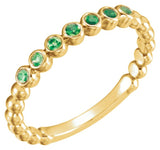 14K Gold Round Lab-Grown Emerald Stackable Bead Ring - Yellow Gold