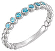 Platinum Round Natural Blue Zircon Stackable Bead Ring