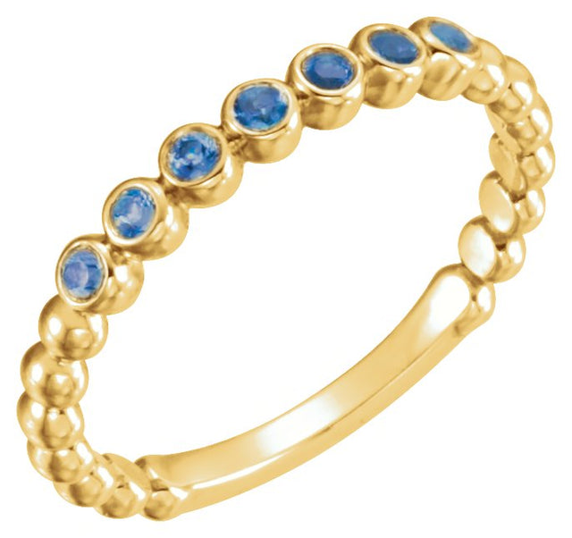 14K Gold Round Natural Blue Sapphire Stackable Bead Ring - Yellow Gold